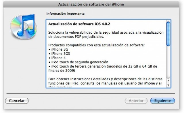Actualizar iPhone a la 4.0.2