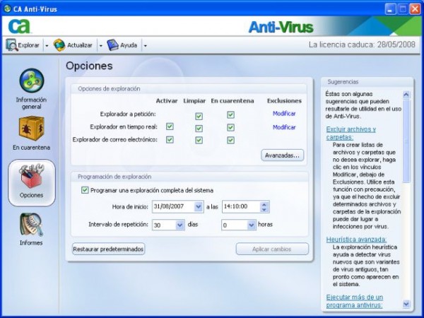 Captura de pantalla de CA Anti-virus 2008
