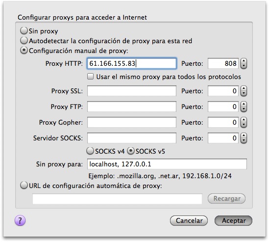 Cambiando el Proxy en Firefox