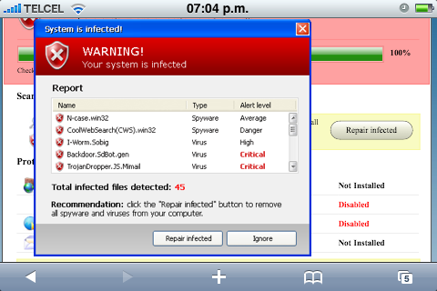 "The system is infected" en el iPhone