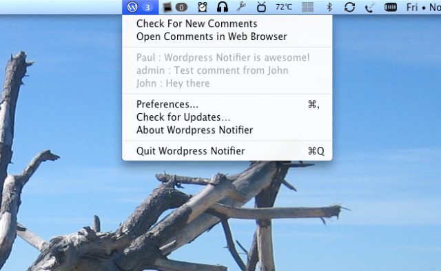 Captura de WordPress Notifier para Mac OS X