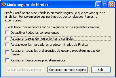 Modo seguro de Firefox (Safe Mode)