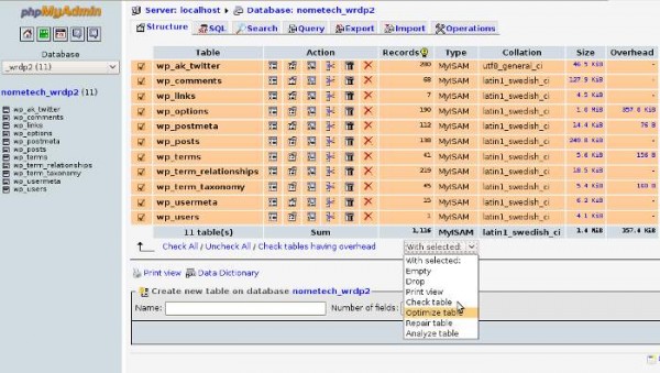 Como optimizar una base de datos MySQL con phpMyAdmin