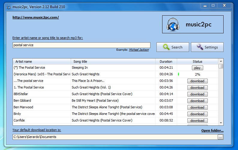 Music2pc: programa portable para descarga música en alta 