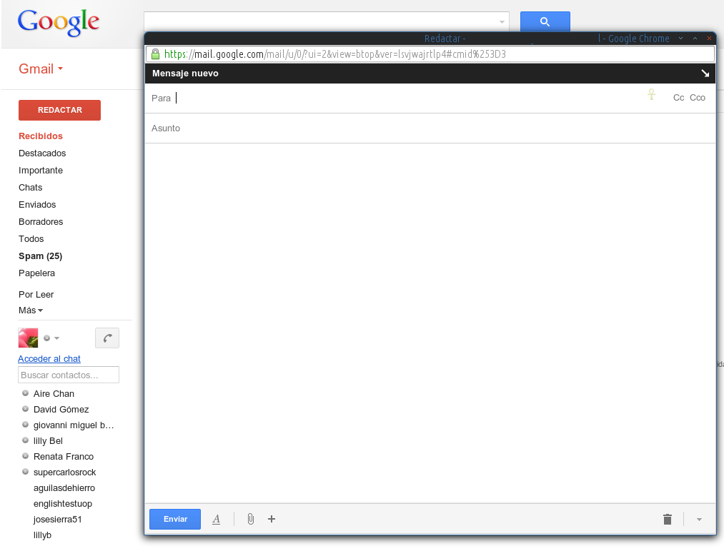 Tamaño de ventana de redacción Gmail