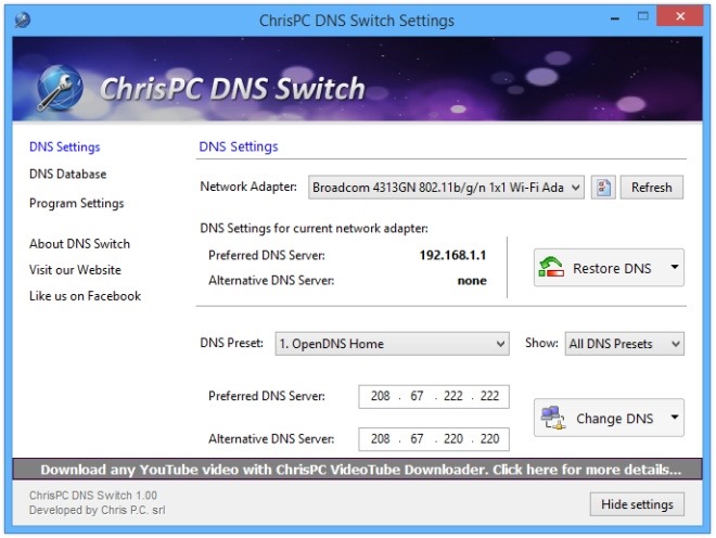 ChrisPC DNS Switch - Settings